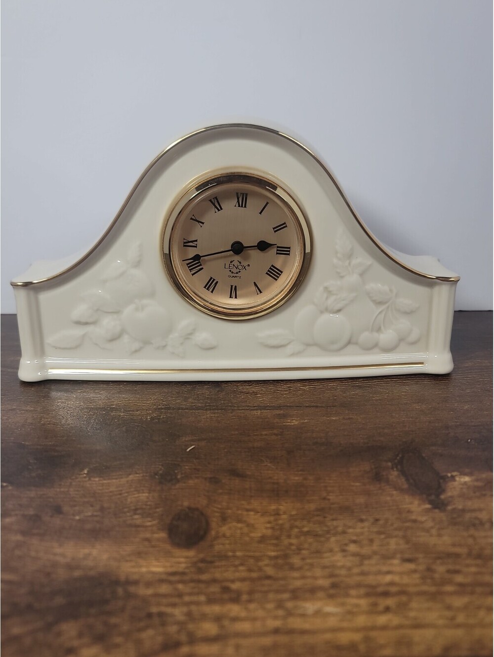 Vintage Lenox Fruits of Life Mantel Clock Fine Ivory China Quartz 1993 *READ*
